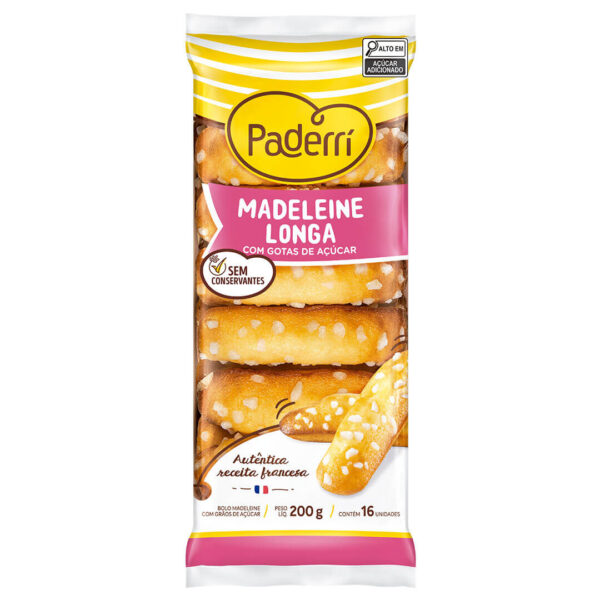 Madeleine Longa com Gotas de Acucar Paderri 200g